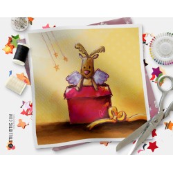 Coupon tissu illustré Noël Renne coton ou minky