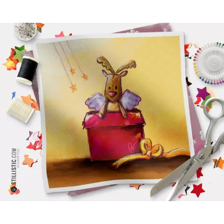 Coupon tissu illustré Noël Renne coton ou minky