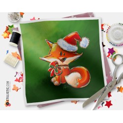 Coupon tissu illustré Noël Renard coton ou minky