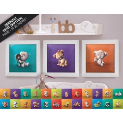 Triptyque lot de 3 Cadres carrés avec Illustration Animaux à composer pour Chambre Enfant bébé 25x25cm