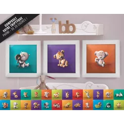 Triptyque lot de 3 Cadres carrés avec Illustration Animaux à composer pour Chambre Enfant bébé 25x25cm