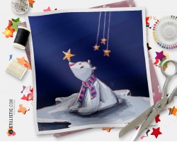 Coupon tissu illustré Noël Ours polaire coton ou minky