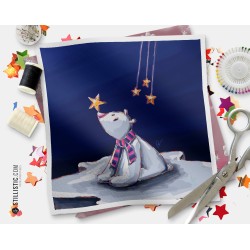 Coupon tissu illustré Noël Ours polaire coton ou minky