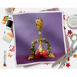 Coupon tissu illustré Noël Girafe coton ou minky