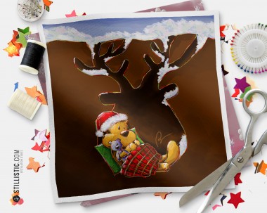 Coupon tissu illustré Noël Marmotte coton ou minky