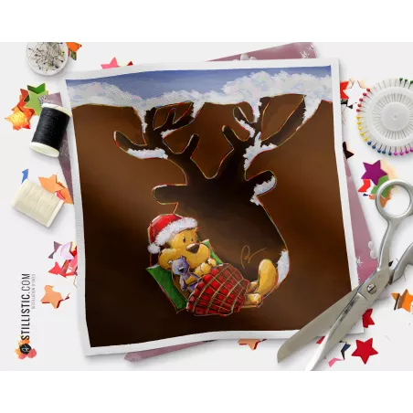 Coupon tissu illustré Noël Marmotte coton ou minky