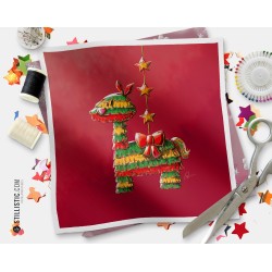 Coupon tissu illustré Noël Lama pinata coton ou minky