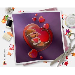 Coupon tissu illustré Loutre Saint-Valentin coton ou minky