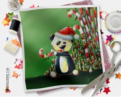 Coupon tissu illustré Panda Noël coton ou minky