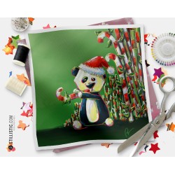 Coupon tissu illustré Panda Noël coton ou minky