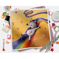 Coupon tissu illustré Licorne toboggan coton ou minky