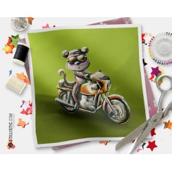 Coupon tissu illustré Singe motard coton ou minky