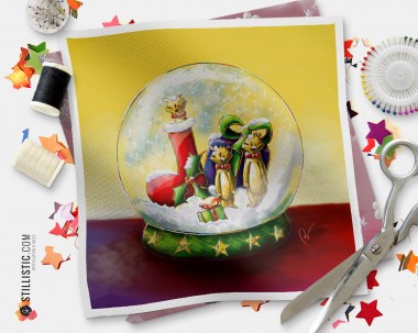 Coupon tissu illustré Noël suricates coton ou minky