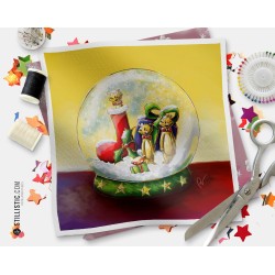 Coupon tissu illustré Noël suricates coton ou minky