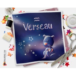 Coupon tissu illustré Astrologie Verseau coton ou minky