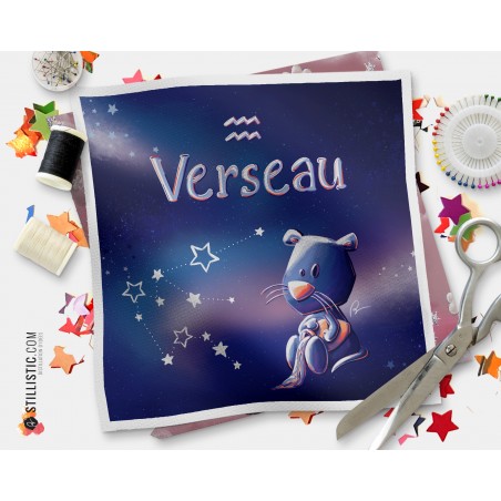 Coupon tissu illustré Astrologie Verseau coton ou minky