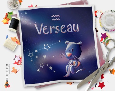 Coupon tissu illustré Astrologie Verseau coton ou minky