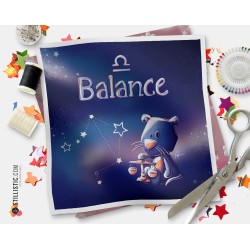 Coupon tissu illustré Astrologie Balance coton ou minky