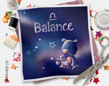 Coupon tissu illustré Astrologie Balance coton ou minky