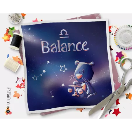 Coupon tissu illustré Astrologie Balance coton ou minky
