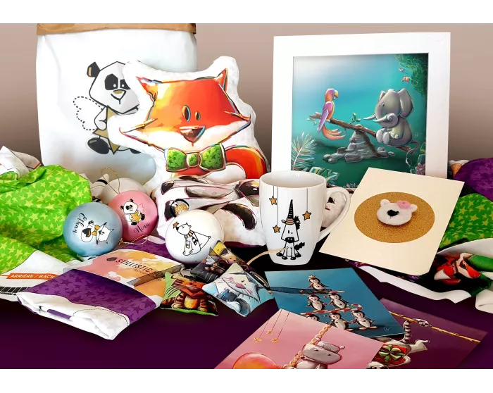 Carte de voeux papier 350g avec Illustration Originale Lion pirate et perroquet pour Amitié Anniversaire