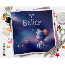 Coupon tissu illustré Astrologie Bélier coton ou minky