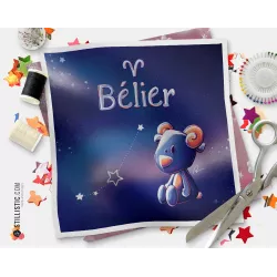 Coupon tissu illustré Astrologie Bélier coton ou minky