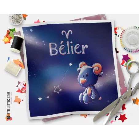 Coupon tissu illustré Astrologie Bélier coton ou minky