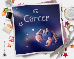 Coupon tissu illustré Astrologie Cancer coton ou minky