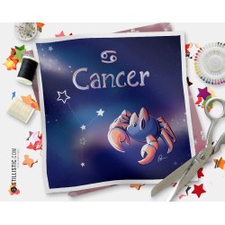 Coupon tissu illustré Astrologie Cancer coton ou minky