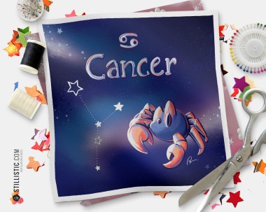 Coupon tissu illustré Astrologie Cancer coton ou minky