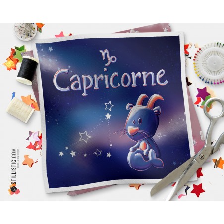 Coupon tissu illustré Astrologie Capricorne coton ou minky