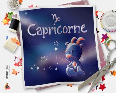 Coupon tissu illustré Astrologie Capricorne coton ou minky