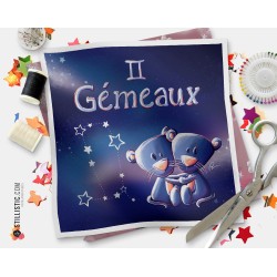 Coupon tissu illustré Astrologie Gémeaux coton ou minky