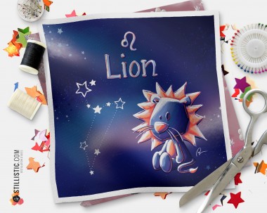 Coupon tissu illustré Astrologie Lion coton ou minky