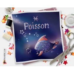 Coupon tissu illustré Astrologie Poisson coton ou minky