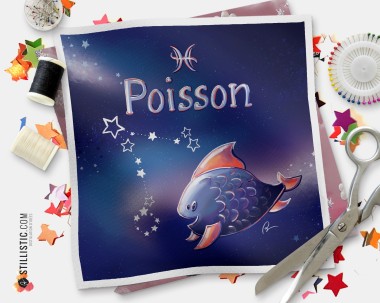 Coupon tissu illustré Astrologie Poisson coton ou minky