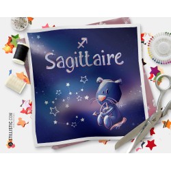 Coupon tissu illustré Astrologie Sagittaire coton ou minky