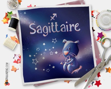 Coupon tissu illustré Astrologie Sagittaire coton ou minky