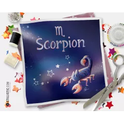 Coupon tissu illustré Astrologie Scorpion coton ou minky