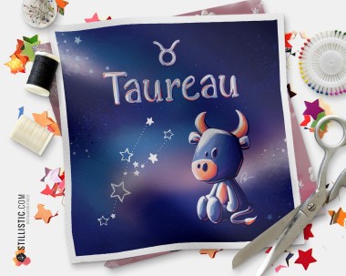 Coupon tissu illustré Astrologie Taureau coton ou minky