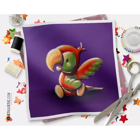 Coupon tissu illustré Perroquet coton ou minky