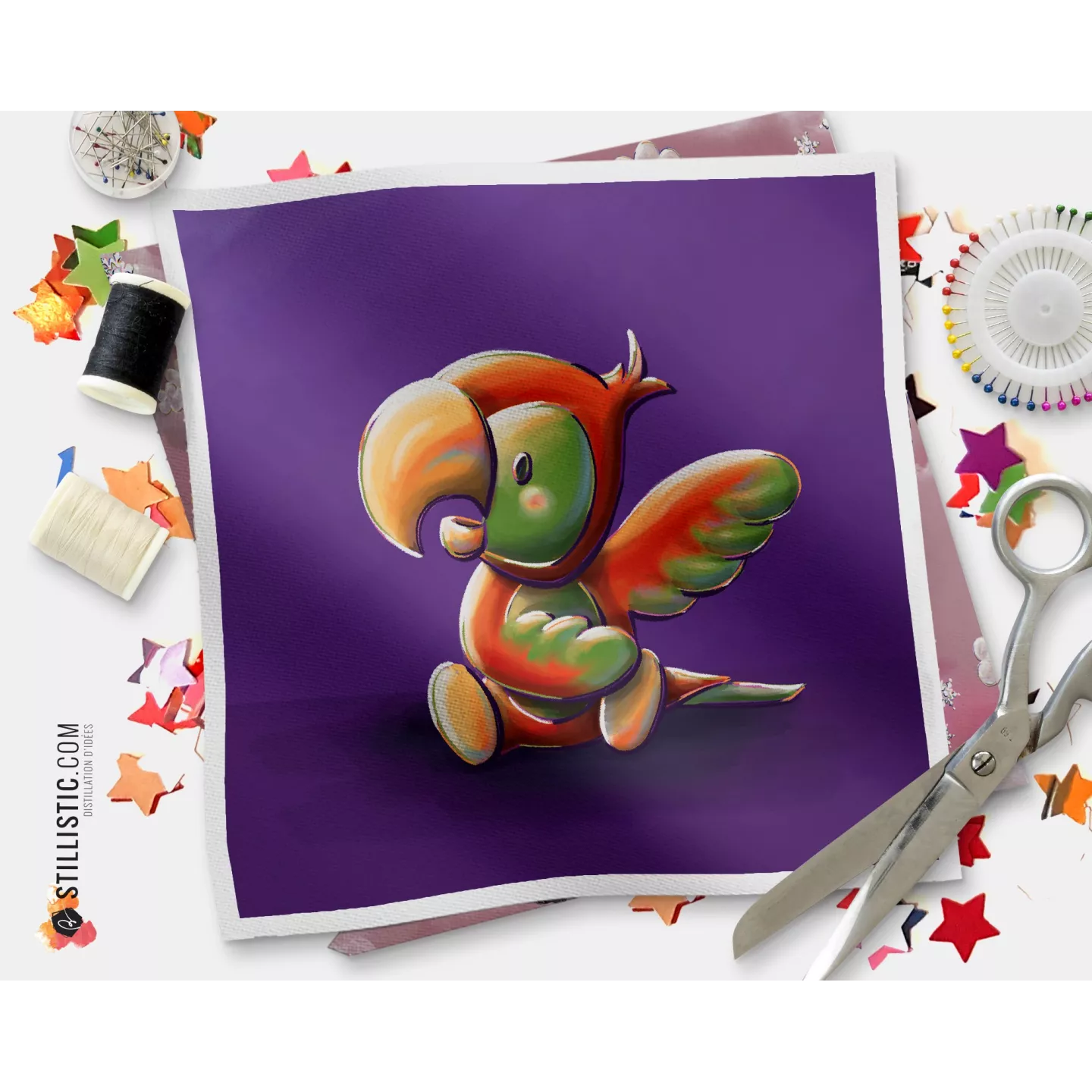 Coupon tissu illustré Perroquet coton ou minky