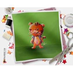 Coupon tissu illustré Tigre école coton ou minky