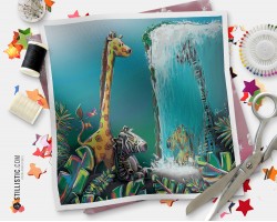 Coupon tissu illustré Jungle Girafe Zèbre coton ou minky