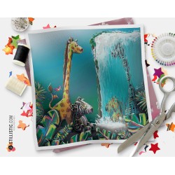 Coupon tissu illustré Jungle Girafe Zèbre coton ou minky