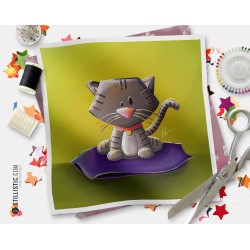 Coupon tissu illustré Chat coussin coton ou minky