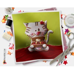 Coupon tissu illustré Chat bague coton ou minky