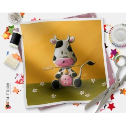 Coupon tissu illustré Vache coton ou minky