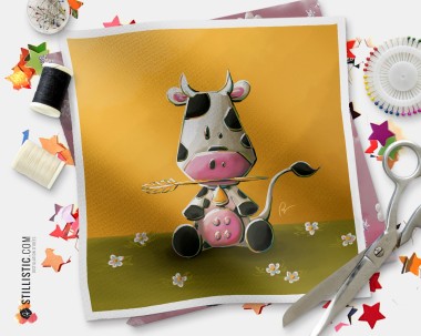 Coupon tissu illustré Vache coton ou minky